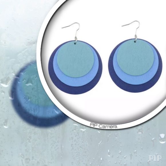 Blue Round Wood Earrings - Picture 1 of 1